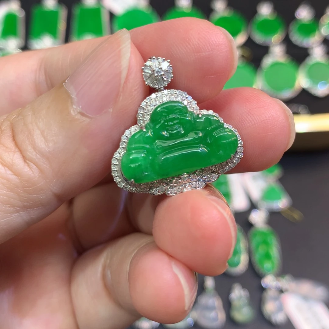 翡翠18K金镶嵌吊坠(不含链)