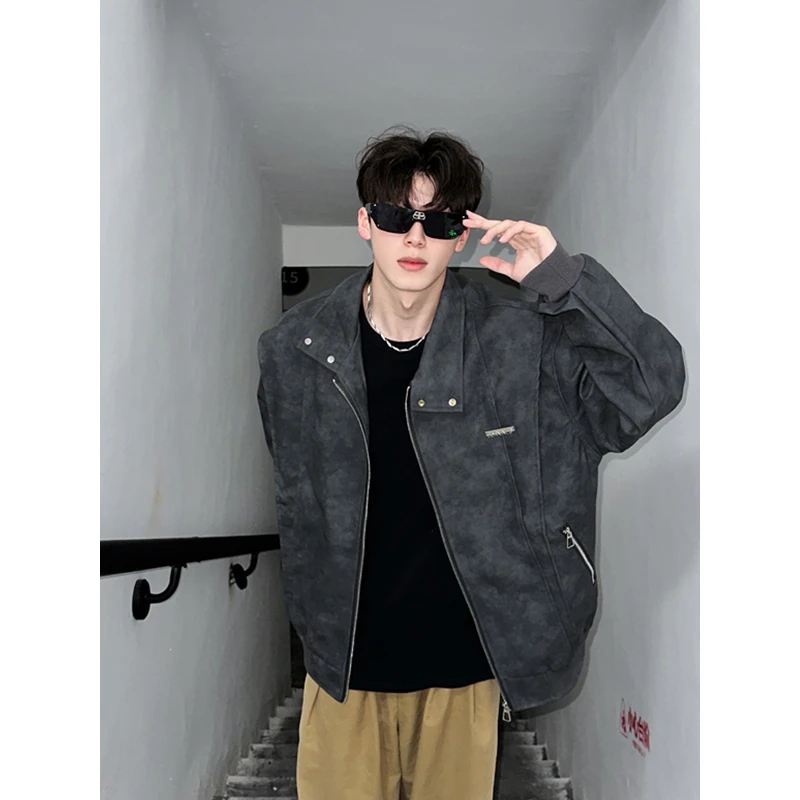 黑色百搭潮牌外套男秋季美式高街翻领棒球服cleanfit痞帅飞行夹克