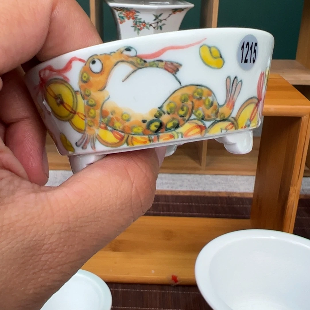 陶手工手绘金蟾系列浅盆