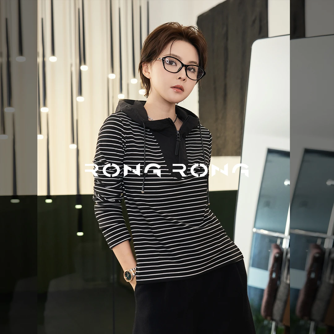 溶溶【条纹诗笺】RONGRONG 文艺学院休闲撞色套头连帽衫F26QT7130