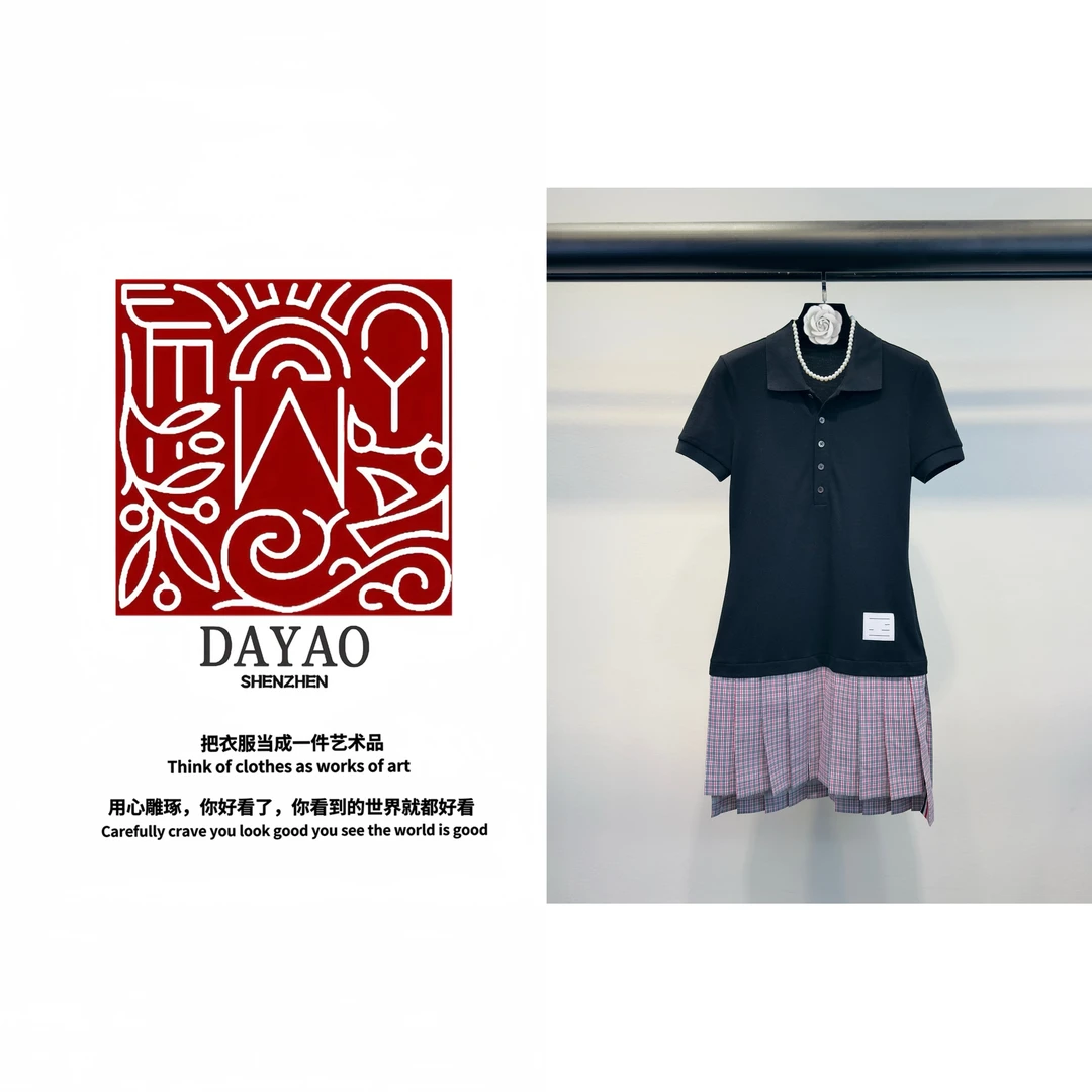 「DAYAO]25拼接春夏好看撞色设计师连衣裙polo黑色青奢女装WYS2519