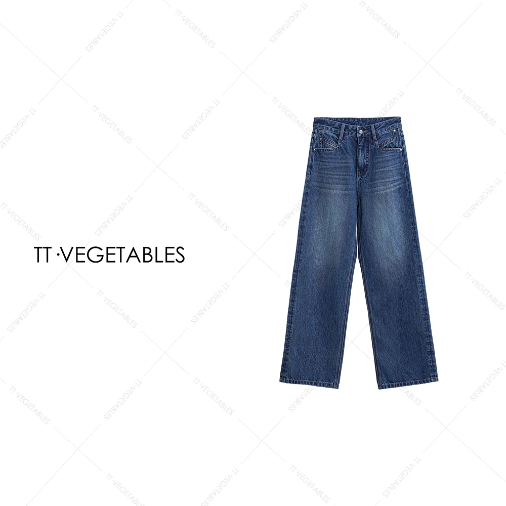 TT・VEGETABLES【序白】蓝禾 高腰宽松牛仔裤小个子直筒裤子521477
