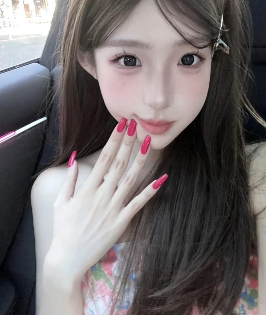 纯手工穿戴甲玫红色火龙果纯色美甲简约显白日常辣妹假指甲可拆卸