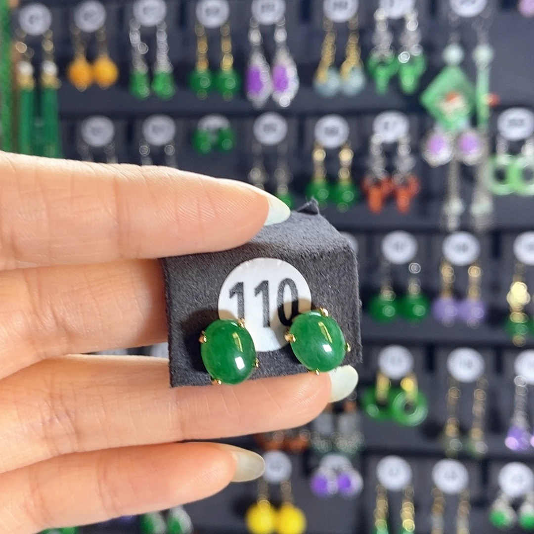 翡翠银S925镶嵌耳饰110