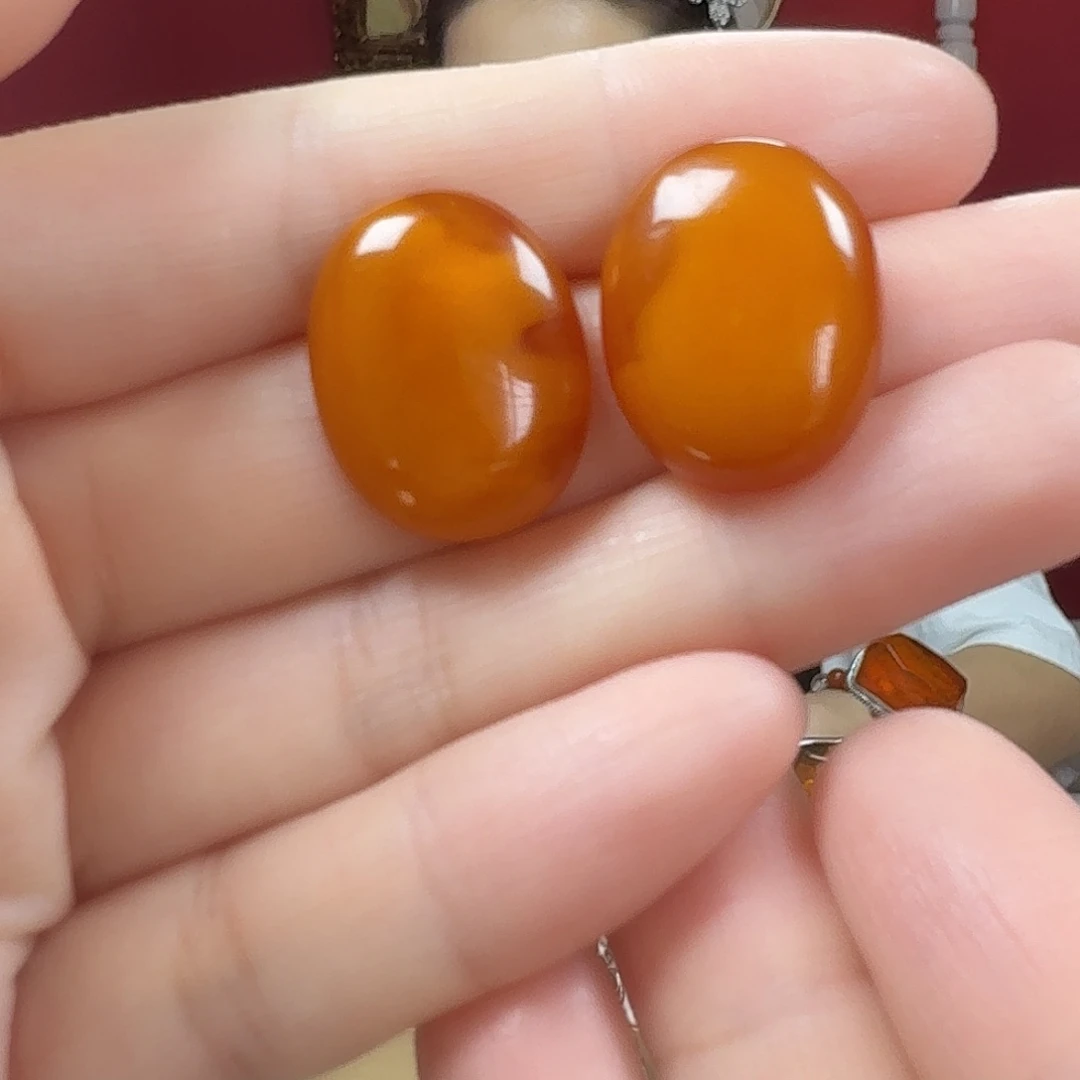 蜜蜡银S925镶嵌耳饰耳钉