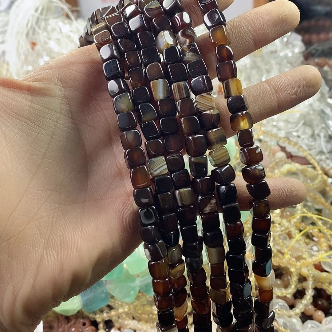 玛瑙/玉髓珠宝半成品未镶嵌一条天然7mm不规则咖啡玛瑙方糖