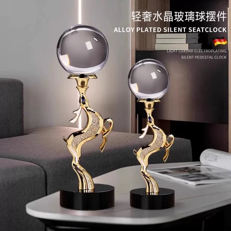 意式轻奢现代鹿水晶球客厅桌面家居装饰品招财猫摆件客厅家居饰品