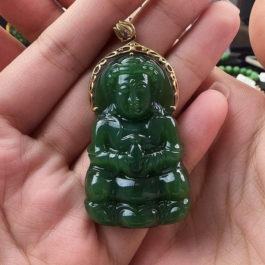 和田玉18K金镶嵌吊坠(不含链)