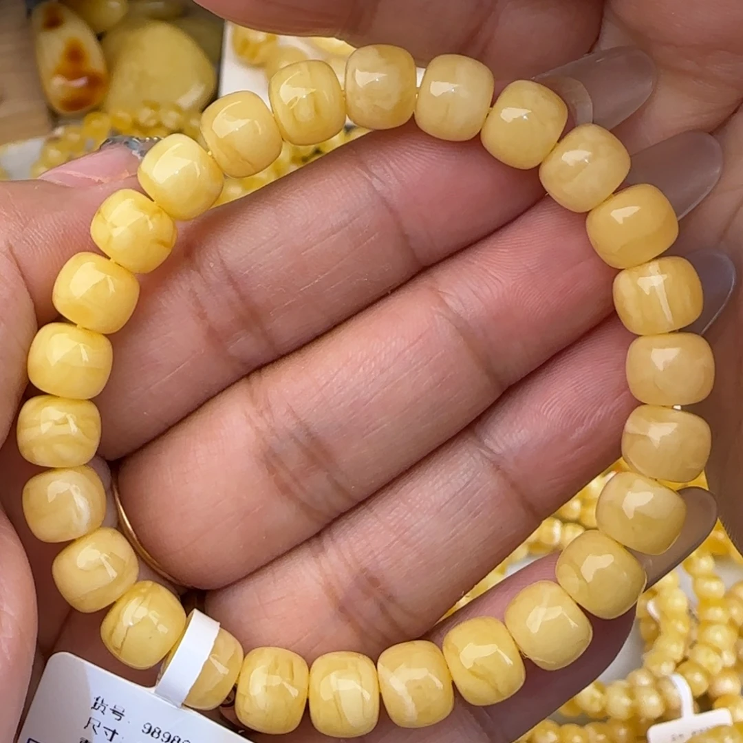 蜜蜡未镶嵌手链浓白花老型手串