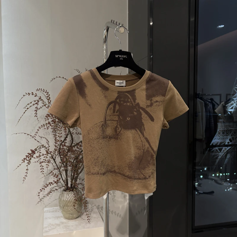 时尚休闲百搭女士印花圆领短袖126