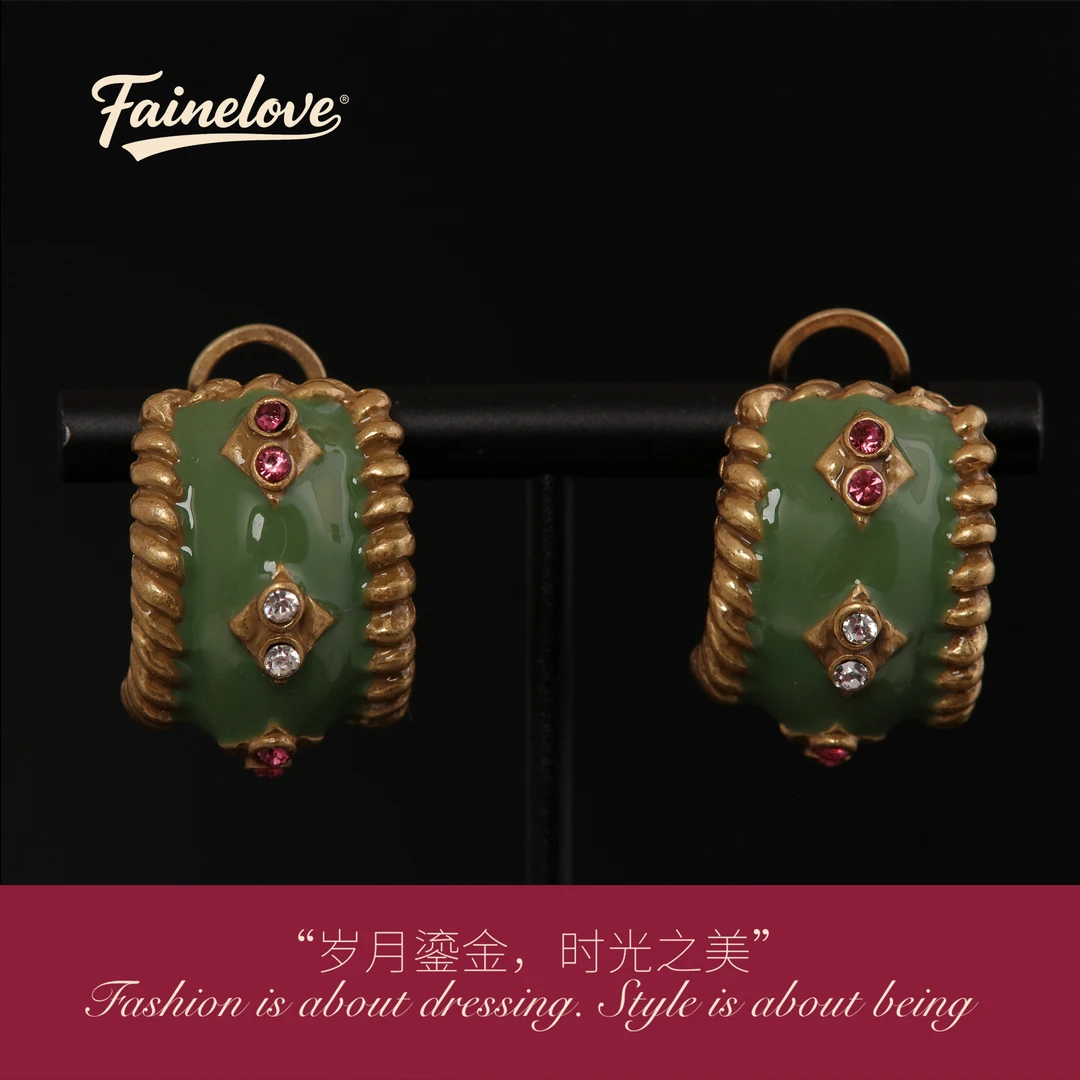 Fainelove 铜合金珐琅耳饰 法式复古耳钉vintage轻奢小众气质耳饰