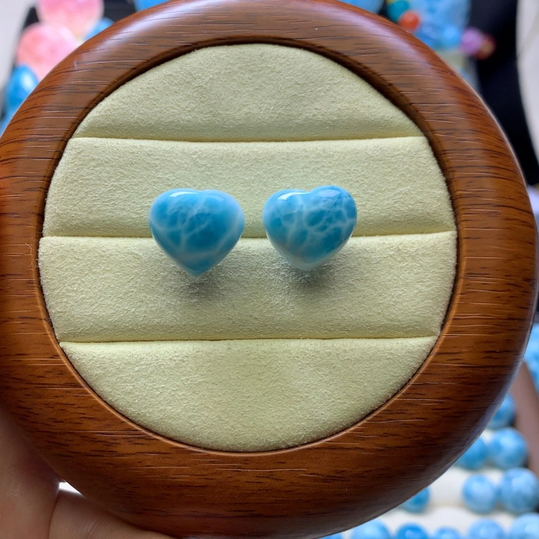 针钠钙石（海纹石）银S925镶嵌耳饰