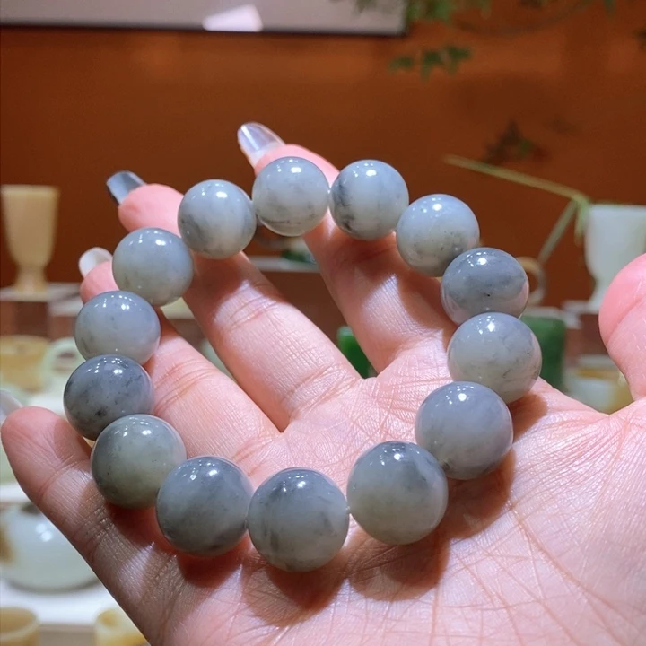 未镶嵌和田玉摆件淡墨青花手串16mm