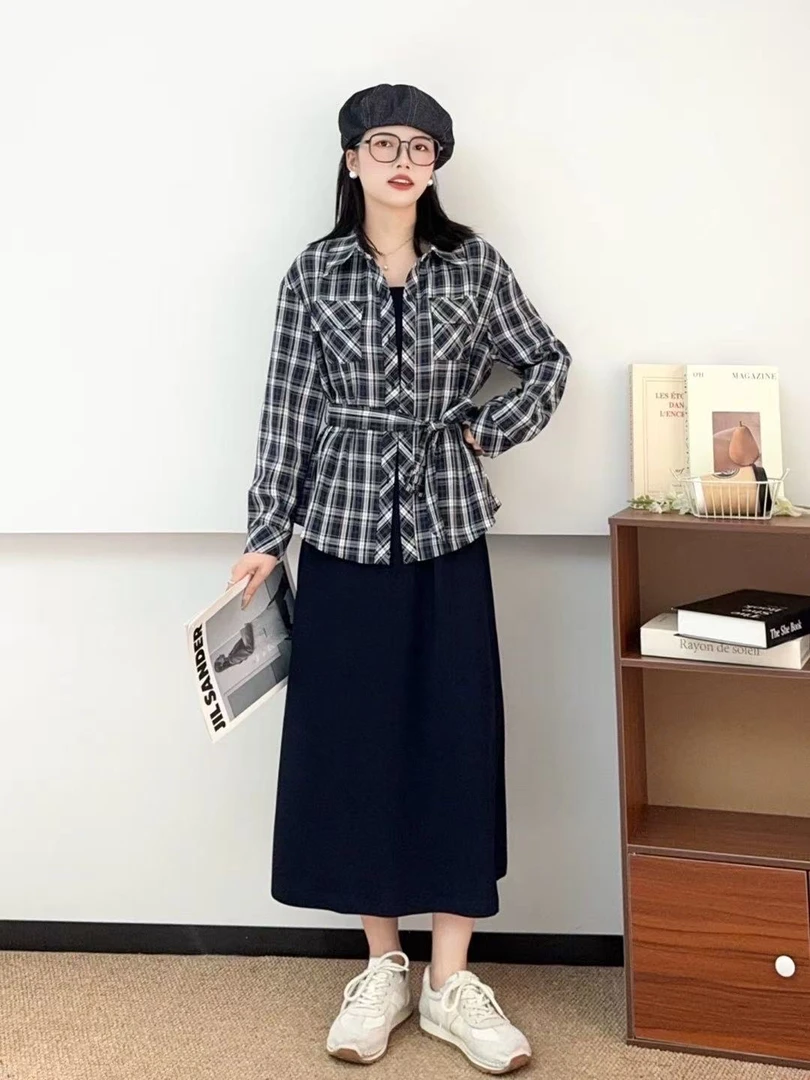 Q19028纯欲风街头风老钱风时尚套装衬衫上衣中长款百搭时尚