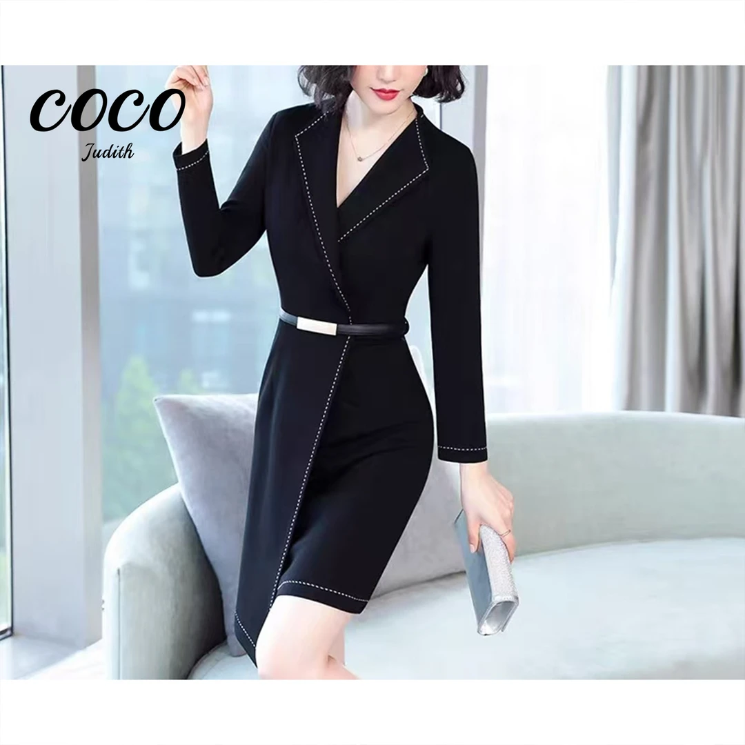 现货【RG1569】气质连衣裙2025年设计感时尚修身百搭减龄收腰显瘦