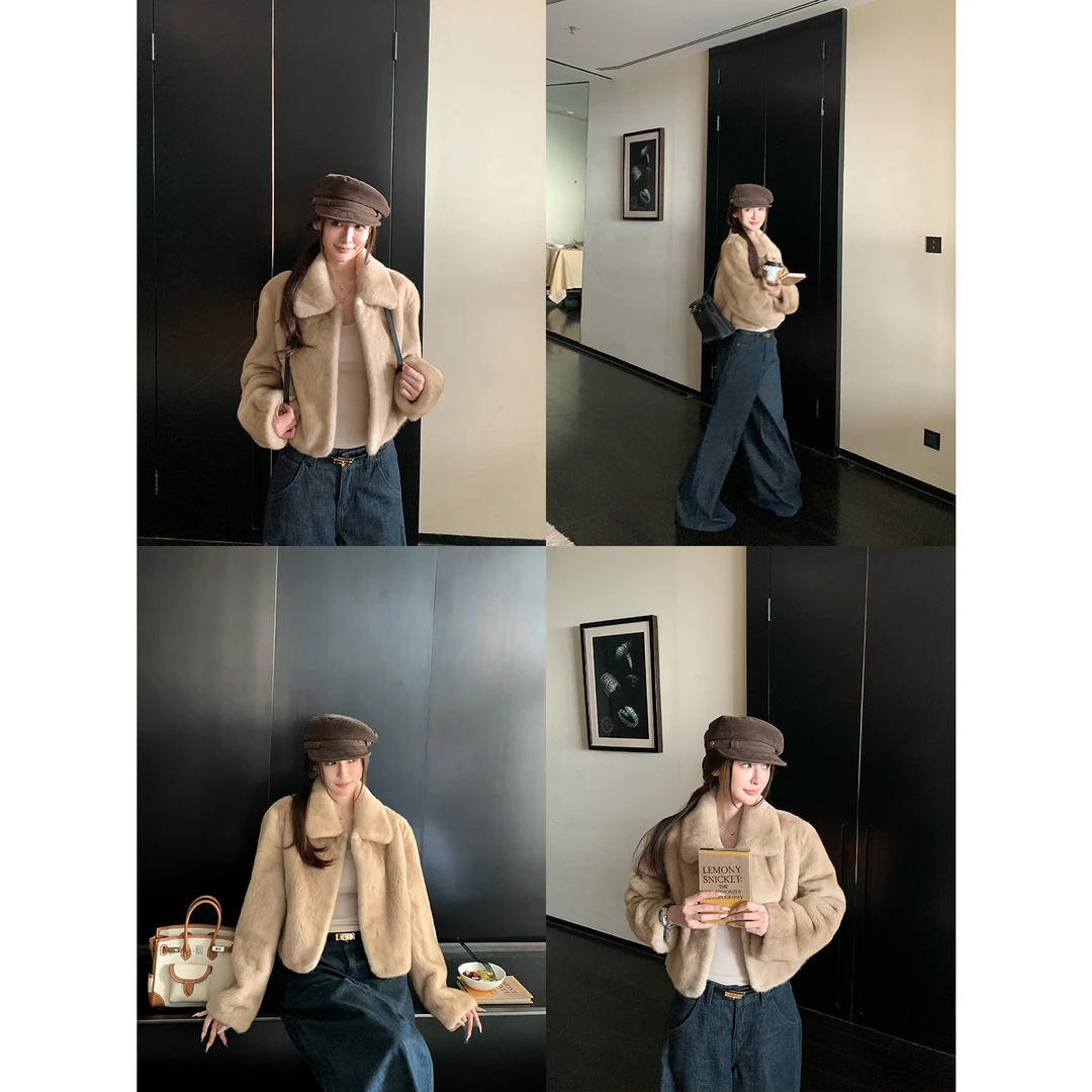 COCO皮草"中古貂"中古财阀嵿奢紫标进口水貂100桑蚕丝抽刀貂外套