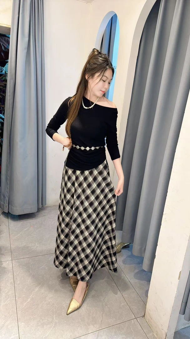 丹妮丝休闲是谁复古风套装小香风女装千鸟格两件套套裙