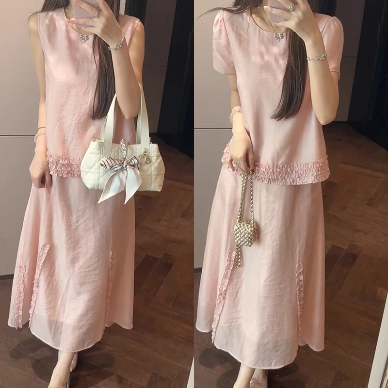 【mimius】喵喵 慵懒甜美减龄氛围感木耳边拼接上衣+半裙 G06106