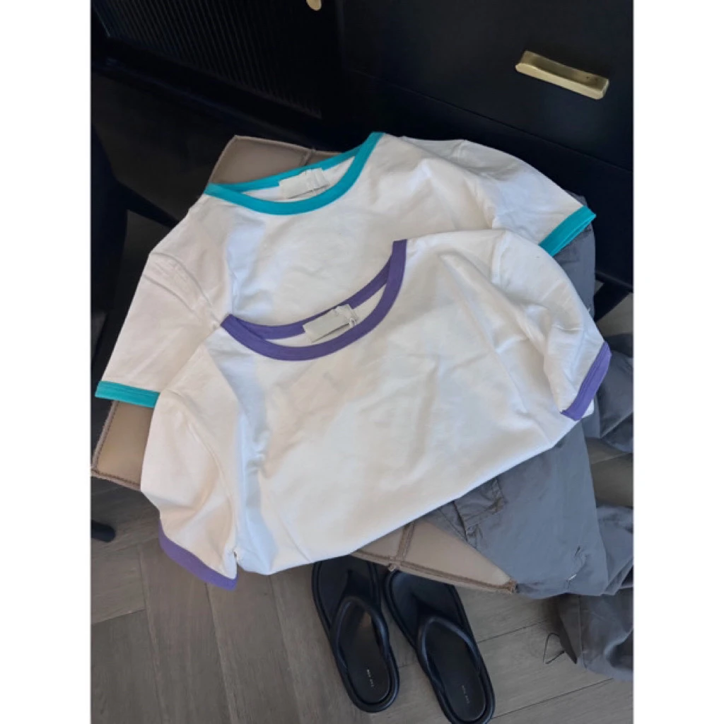 【木】爱豆款复古撞色短袖T恤   5614