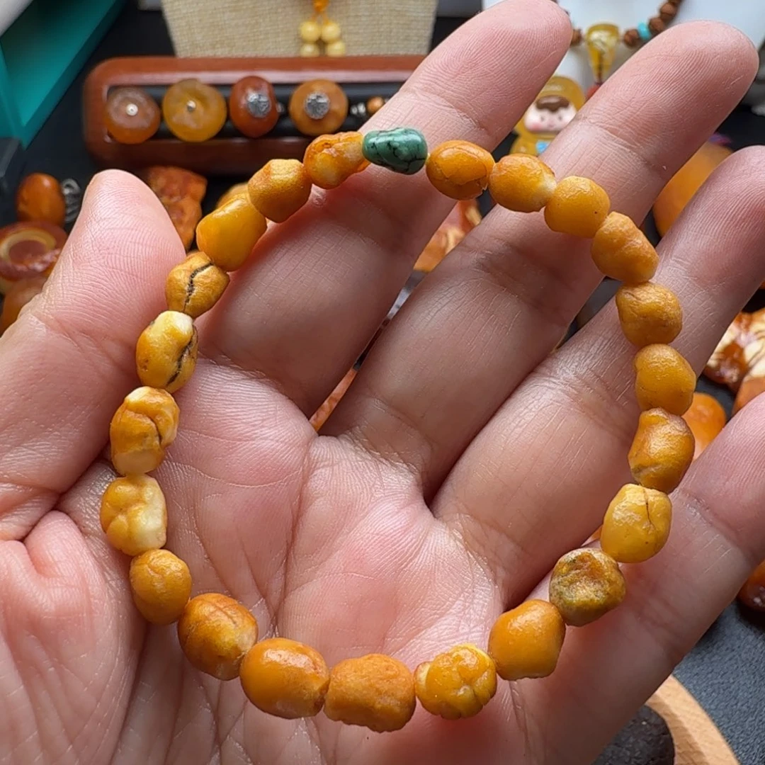 琥珀颈饰未镶嵌海漂清水漂原石小米珠手串