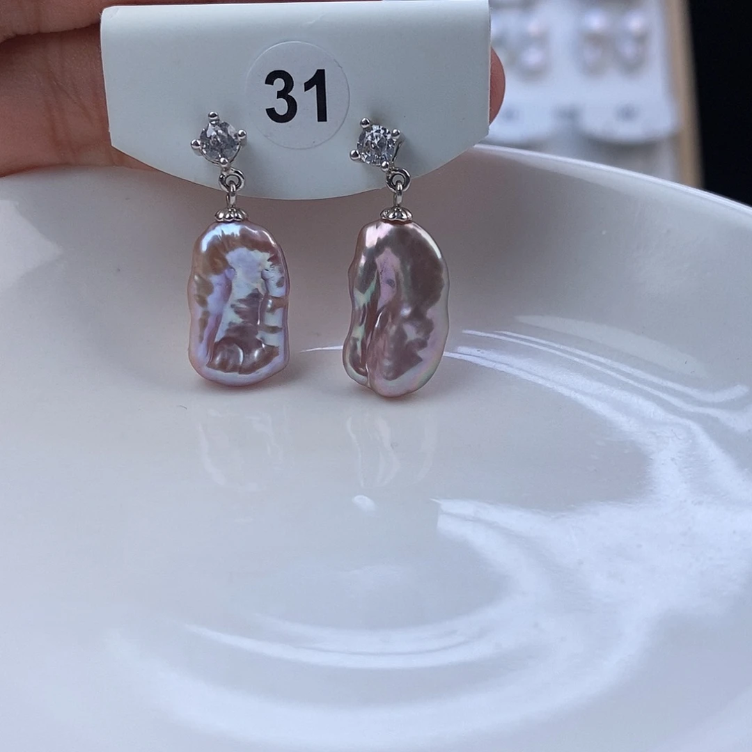 耳饰银S925镶嵌淡水珍珠微瑕