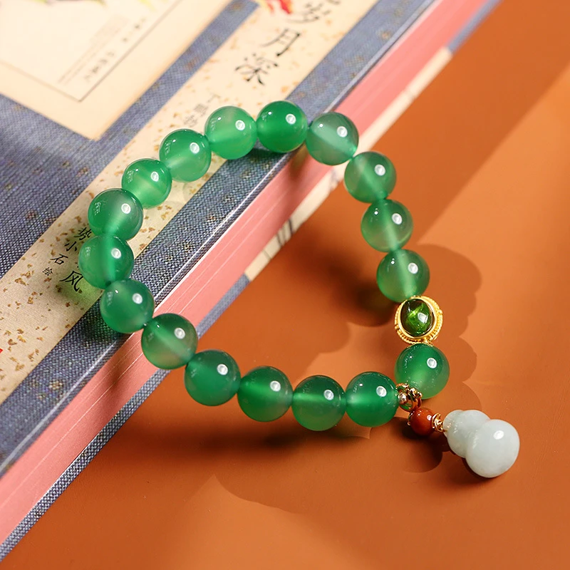 天然绿玛瑙链翡翠小葫芦手串男女情侣款小众珠宝首饰代发