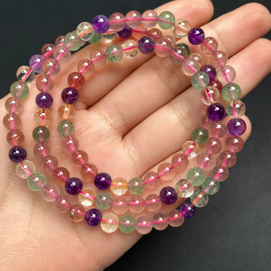 B184  天然草莓晶多宝水晶多圈手链5mm+多样性发一