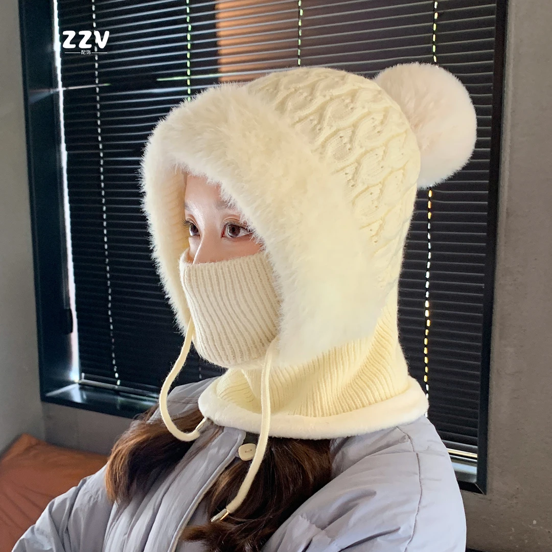 女士帽子女款秋冬毛线帽针织帽冷帽冬季保暖加绒加厚护耳韩版骑行