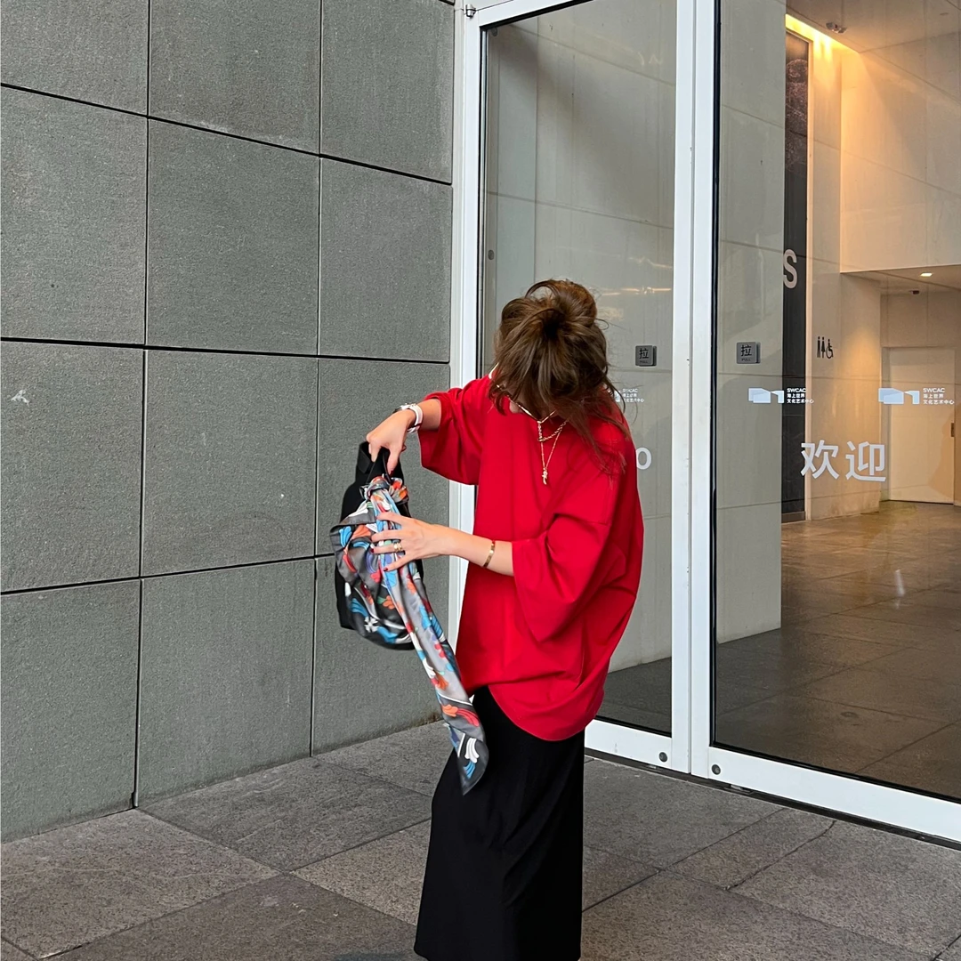 YOON深圳原创【魅力红】经典宽松红色圆领短袖T恤