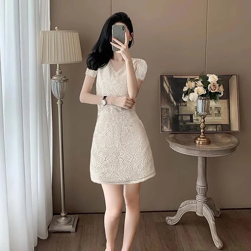 【有里布】23025夏装名媛气质时尚蕾丝短裙透气修身显瘦裙D2566