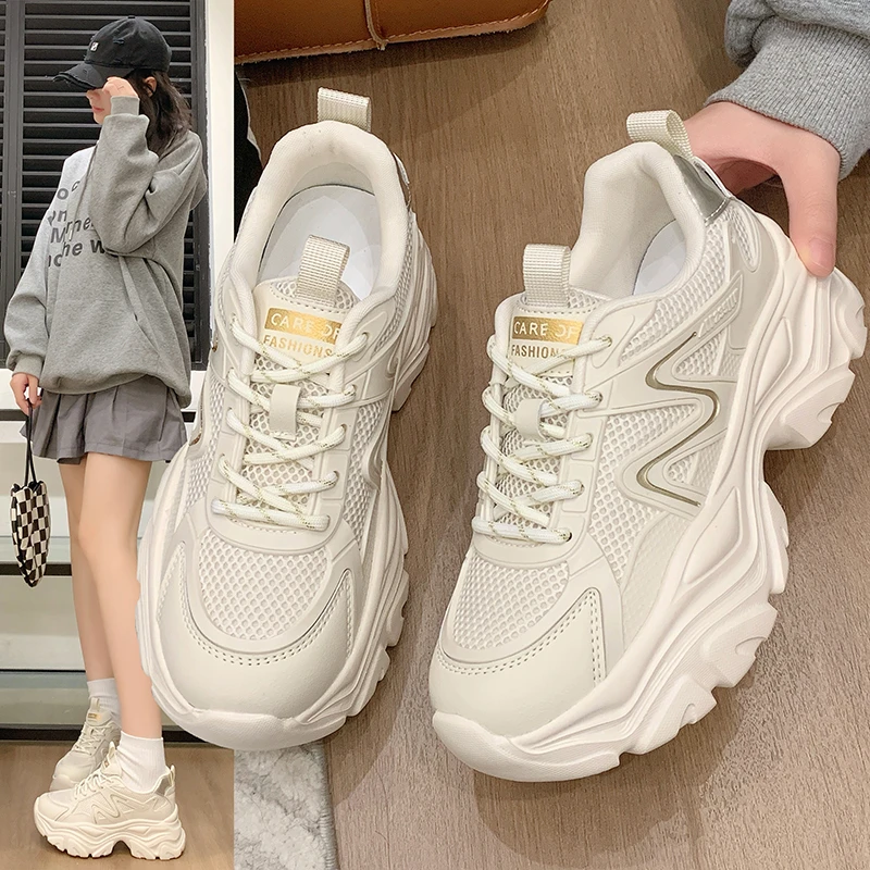 女新款春季潮款小个子女款增高百搭轻便网面透气休闲运动鞋6厘米