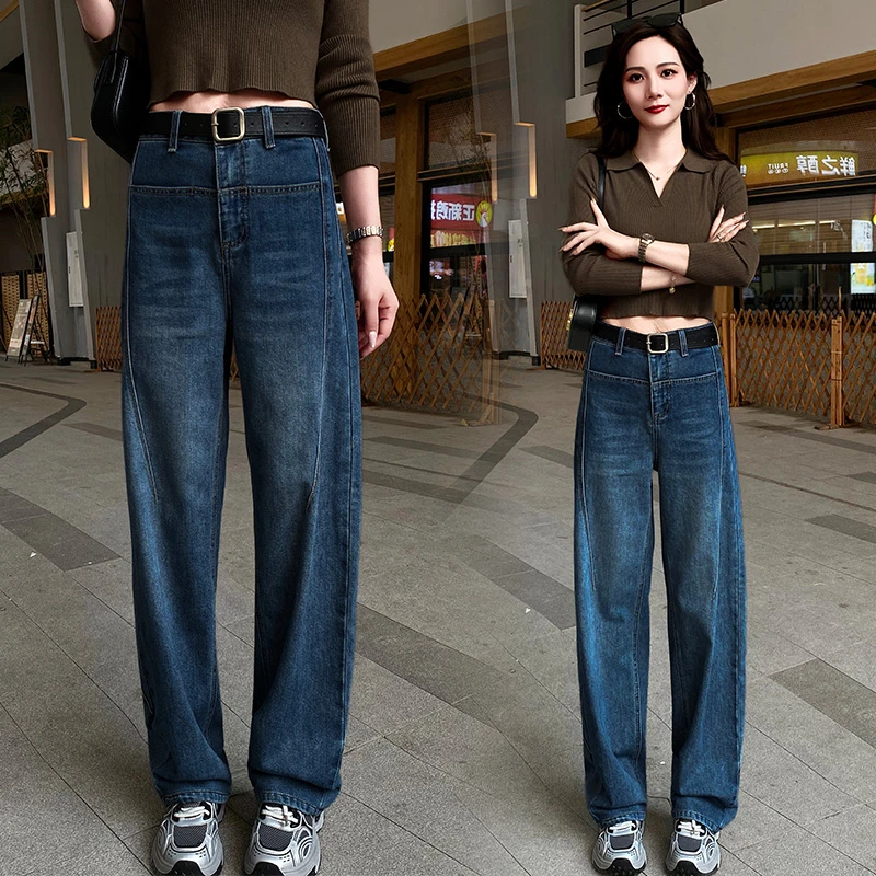 怀旧复古牛仔裤女春秋夏季2025新款高腰弯刀裤香蕉裤阔腿宽松裤子