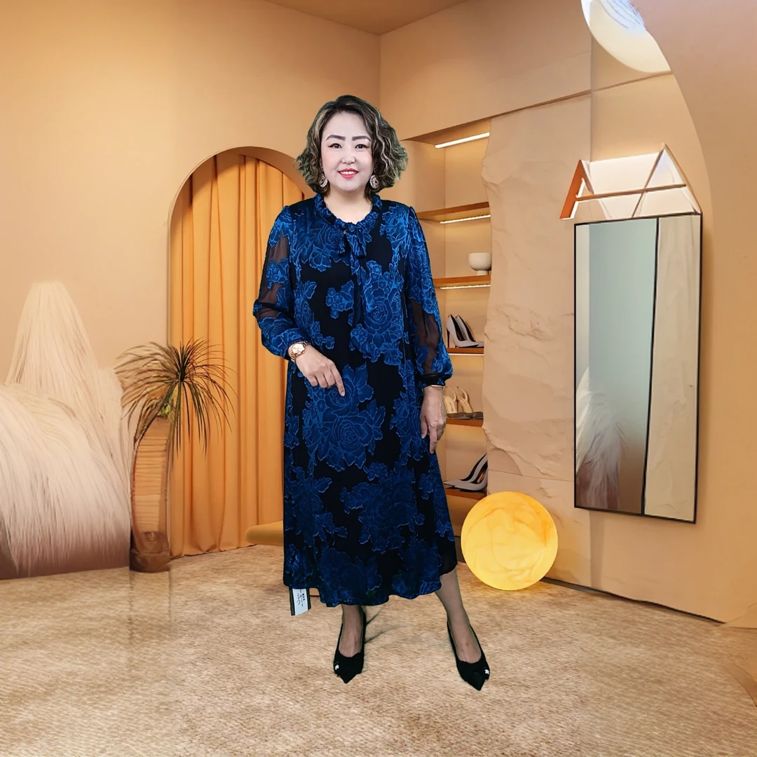 轻熟御姐气质连衣裙法式蓝色印花小个子显瘦夏季裙子