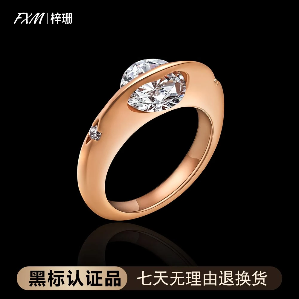 FXM/梓珊 合金莫桑石戒指 镀K金 永动单镶莫桑石戒指 ZR-D231