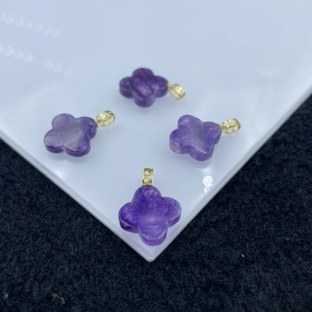 「戴琴珠宝」DQ1317-18K金镶紫龙晶四叶草吊坠（多样性发其一）