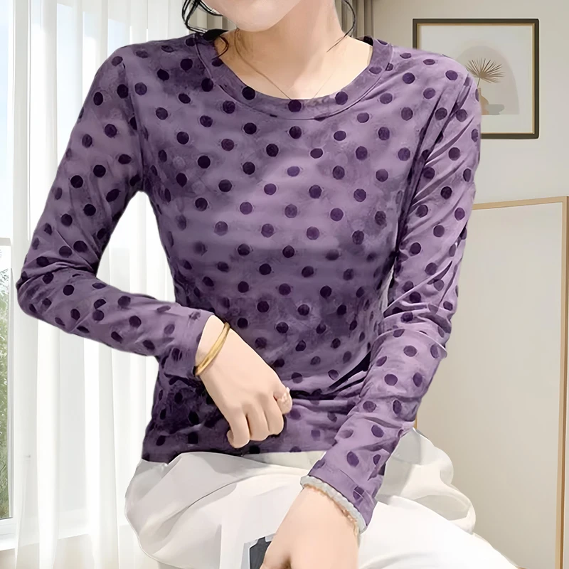 洋气衣服女美式波点圆领女装2025春秋新款韩版高级感时尚潮牌衣服