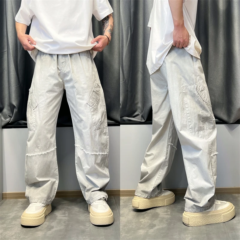 夏季薄款美式做旧渐变脏脏工装休闲裤潮流宽松直筒痞帅百搭阔腿裤