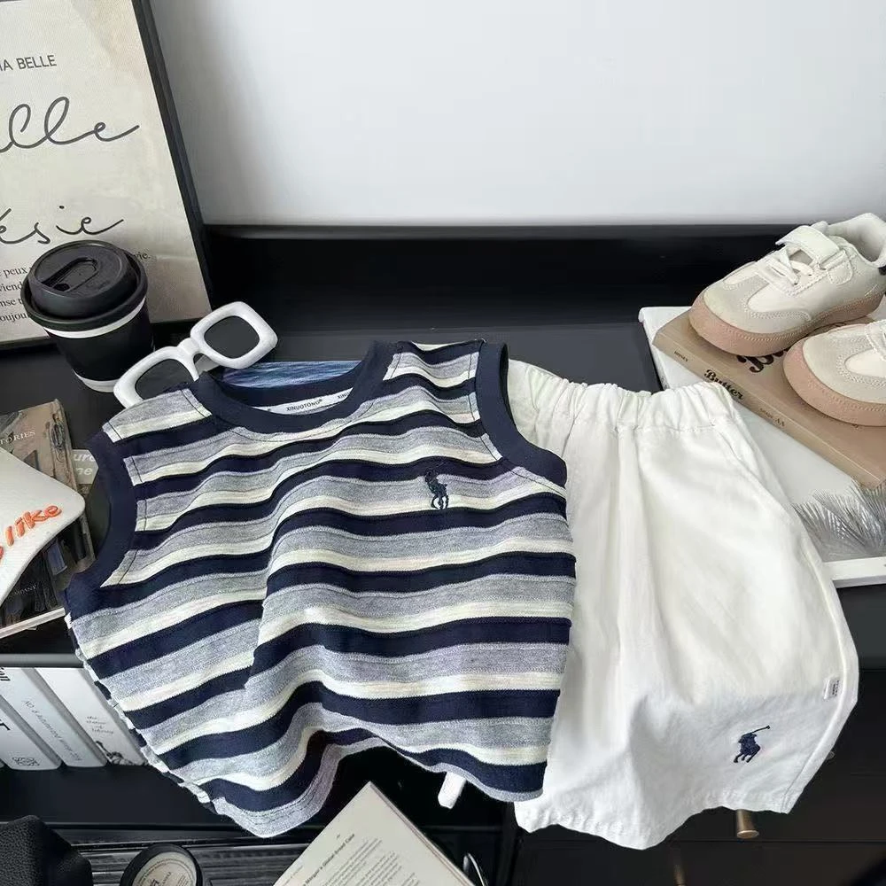 男童背心套装夏季儿童新款条纹无袖上衣夏装男童运动休闲两件套