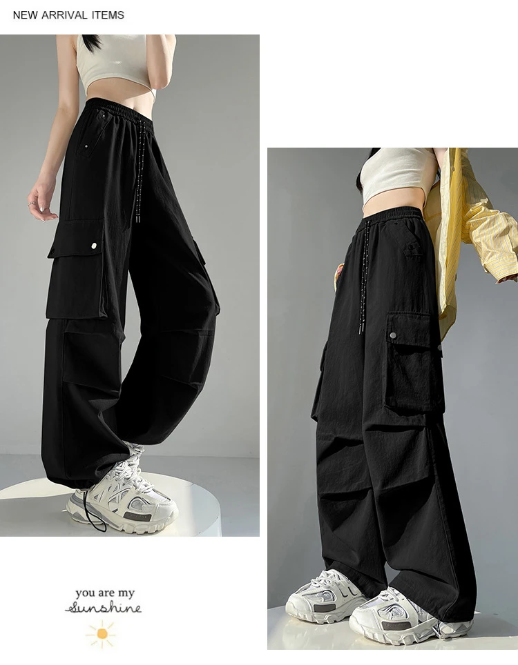 【丹丹专属】美式工装裤女2025春秋新款休闲松紧腰直筒阔腿时尚裤子