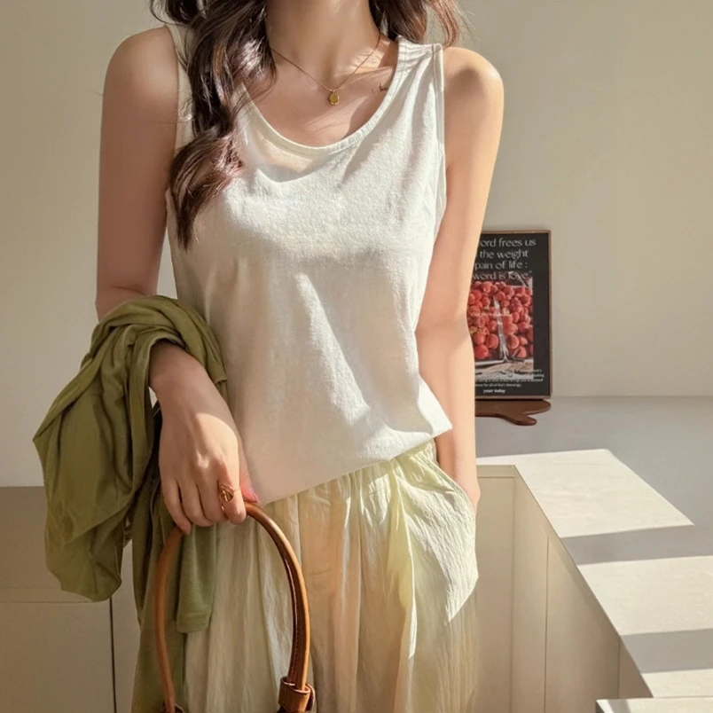 BM风春夏新品棉宽松慵懒风打底吊带背心女通勤内搭遮肉无袖上衣