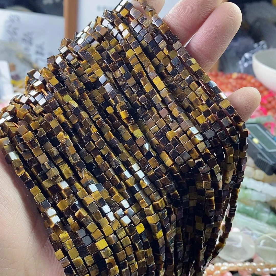 玛瑙/玉髓珠宝半成品合金一条天然3.5mm黄虎眼石方糖