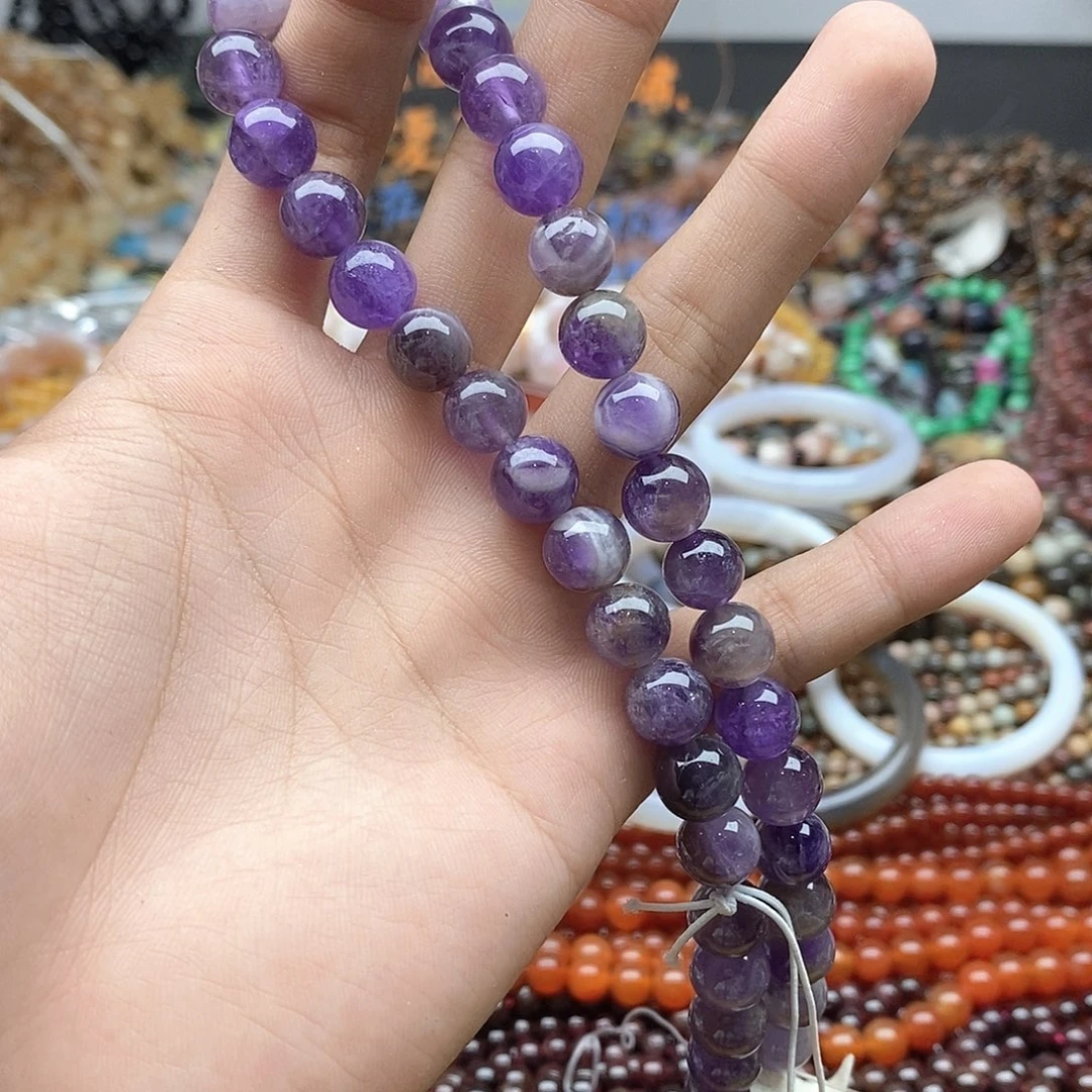 玛瑙/玉髓未镶嵌珠宝半成品一条天然10mm紫水晶圆珠