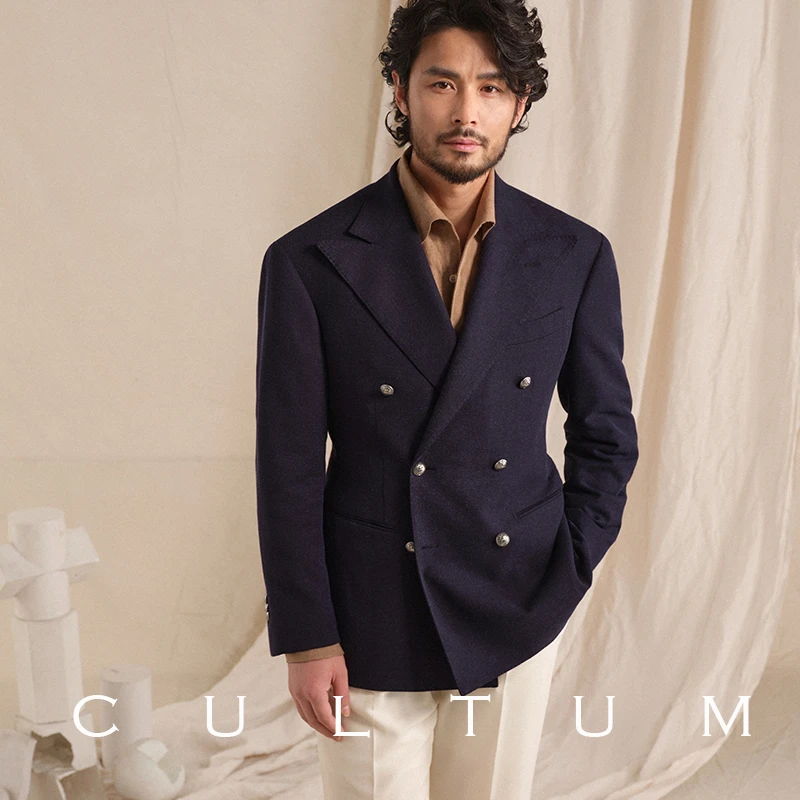 【绅士盔甲 强捻面料】亚麻混纺透气布雷泽双排戗驳领西服男