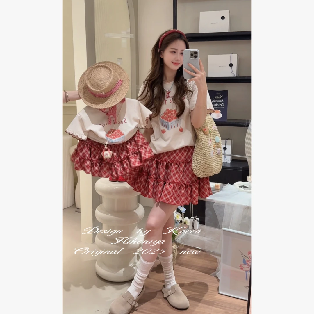 【芝士樱桃卷】五Hihoniya~2025春季欧若风亲子格纹减龄甜美韩裙裤