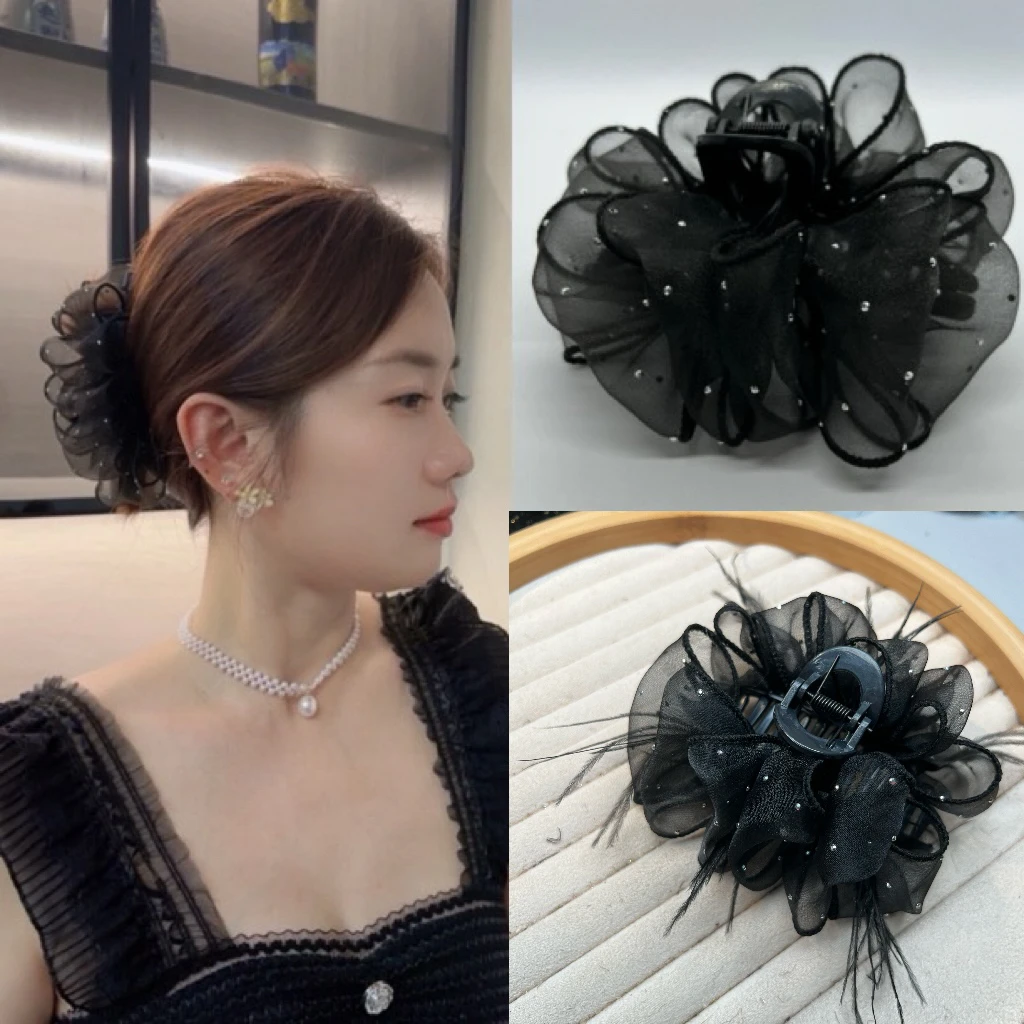 2025秋冬新款百搭蓬松云朵泡泡满钻抓夹气质网红发卡发夹女孩