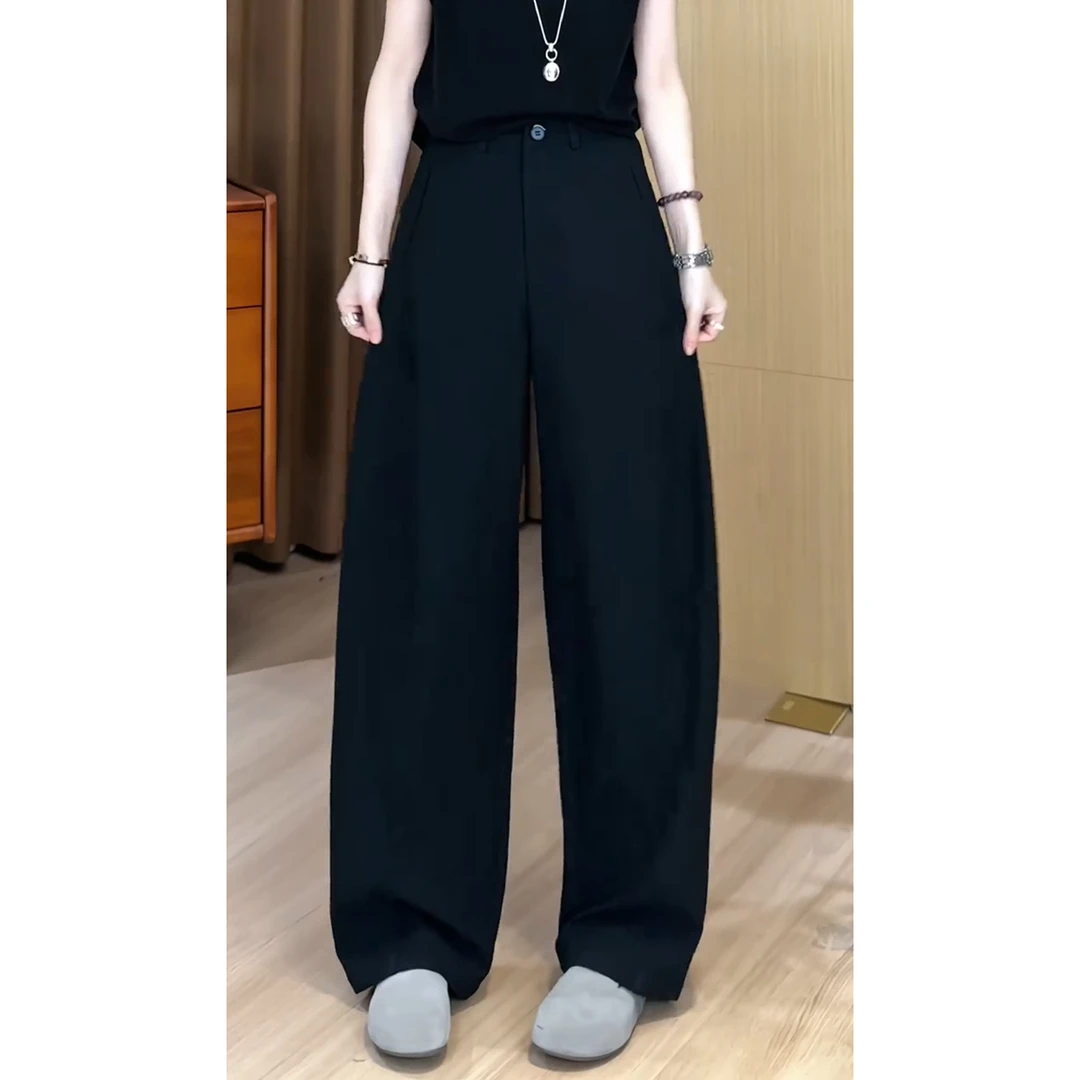垂感西装裤女休闲阔腿裤秋季2025新款显瘦弯刀裤高腰直筒拖地长裤