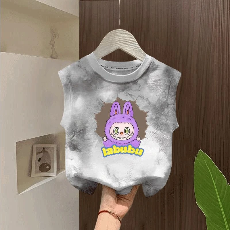 新款男童洋气拉布布坎肩T恤中大童夏季纯棉背心儿童宝宝宽松百搭t