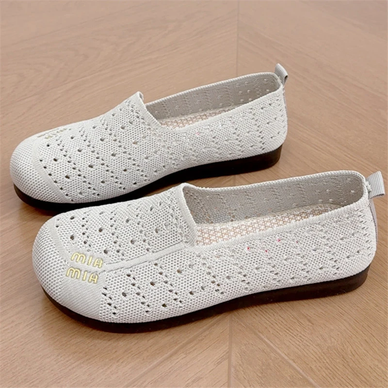 夏季新款一脚蹬老北京布鞋女单鞋镂空洞洞飞织透气网面平底博肯鞋