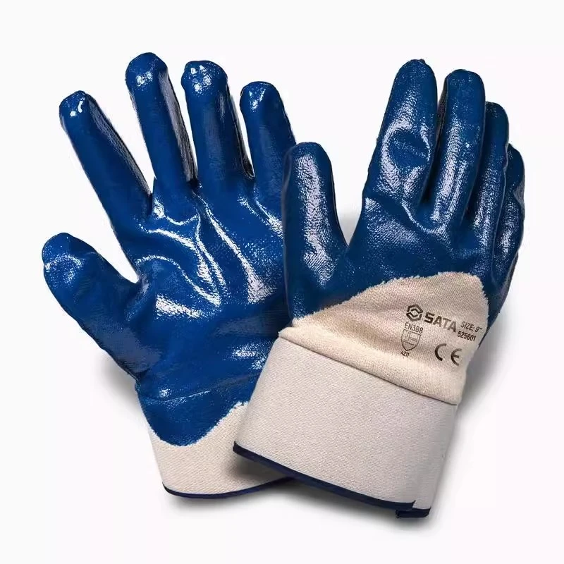 世达新款PPE525601全棉针织布丁腈涂层耐磨耐油大口工业机械手套