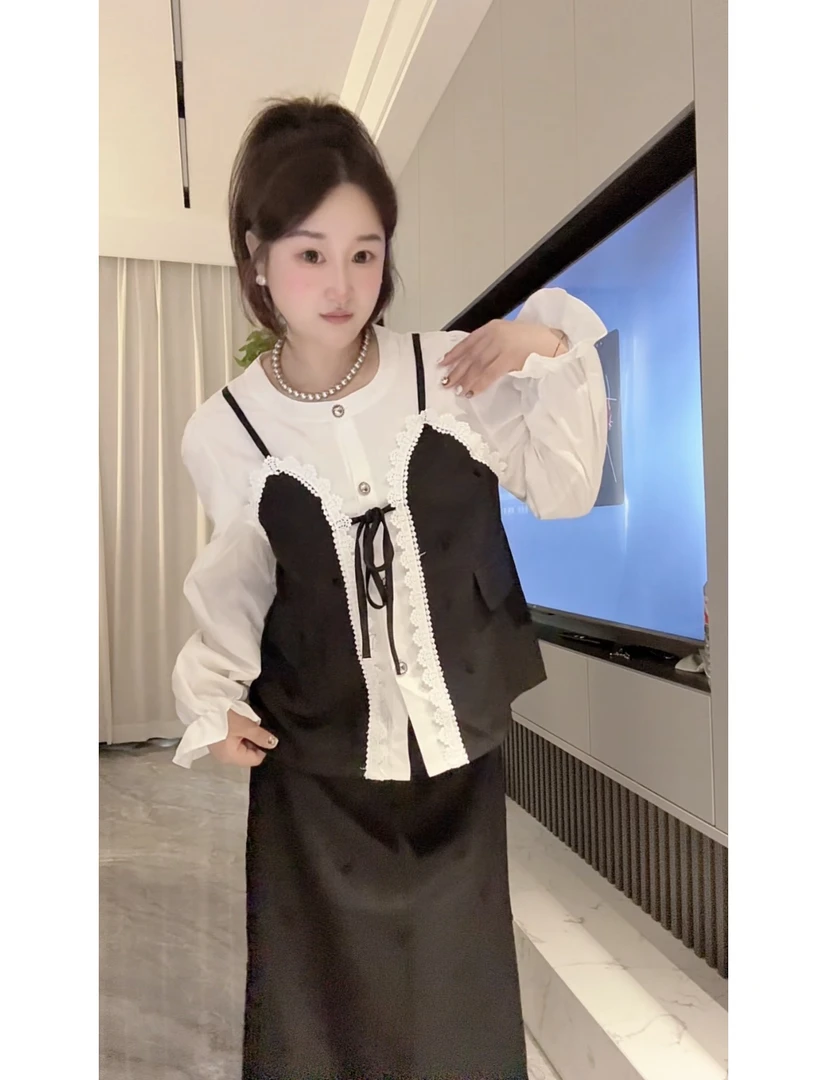 「小吴家」韩系减龄穿搭一整套装女2025新款早秋假两件上衣裙子套装